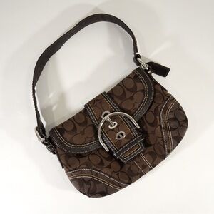 Coach Brown Signature Monogram Shoulder Bag with Buckle Accent